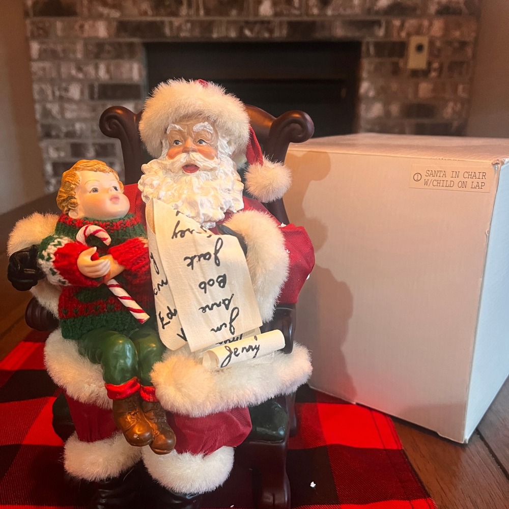 Vtg Kirkland Signature Fabric Mache Santa Claus With Little Boy Reading Is Good